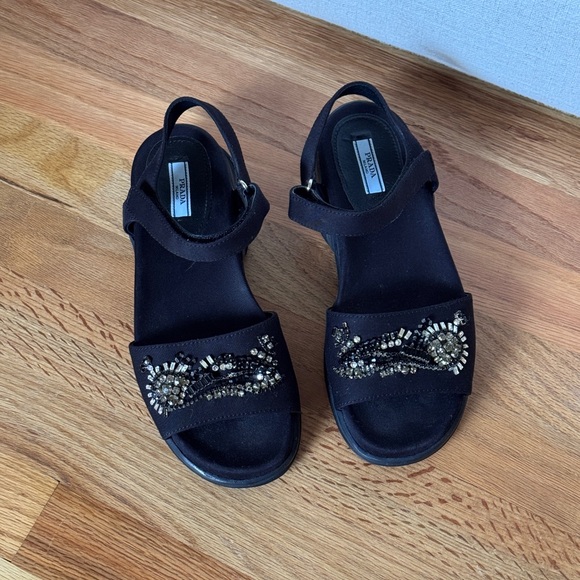 Prada Women’s Crystal Embellishments Dad Sandals‎ Size 37 - Picture 1 of 10